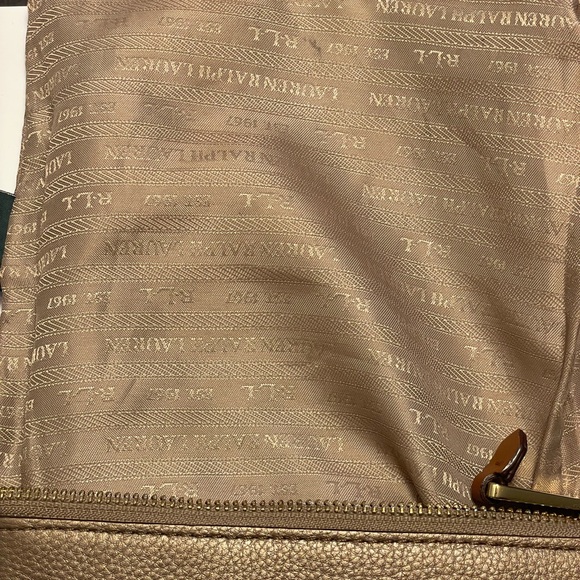 Lauren Ralph Lauren Leather Crossbody Bag Metallic Gold Purse Preppy - Picture 10 of 12